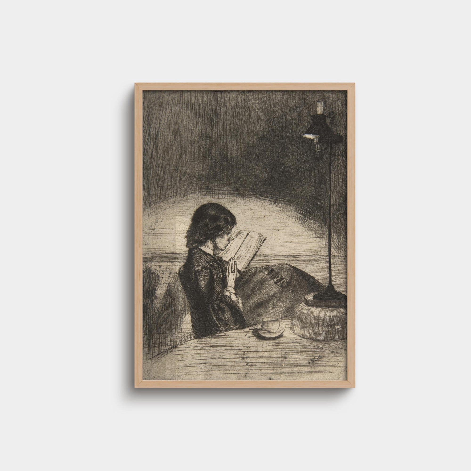 038. Woman Reading by Lamp Print