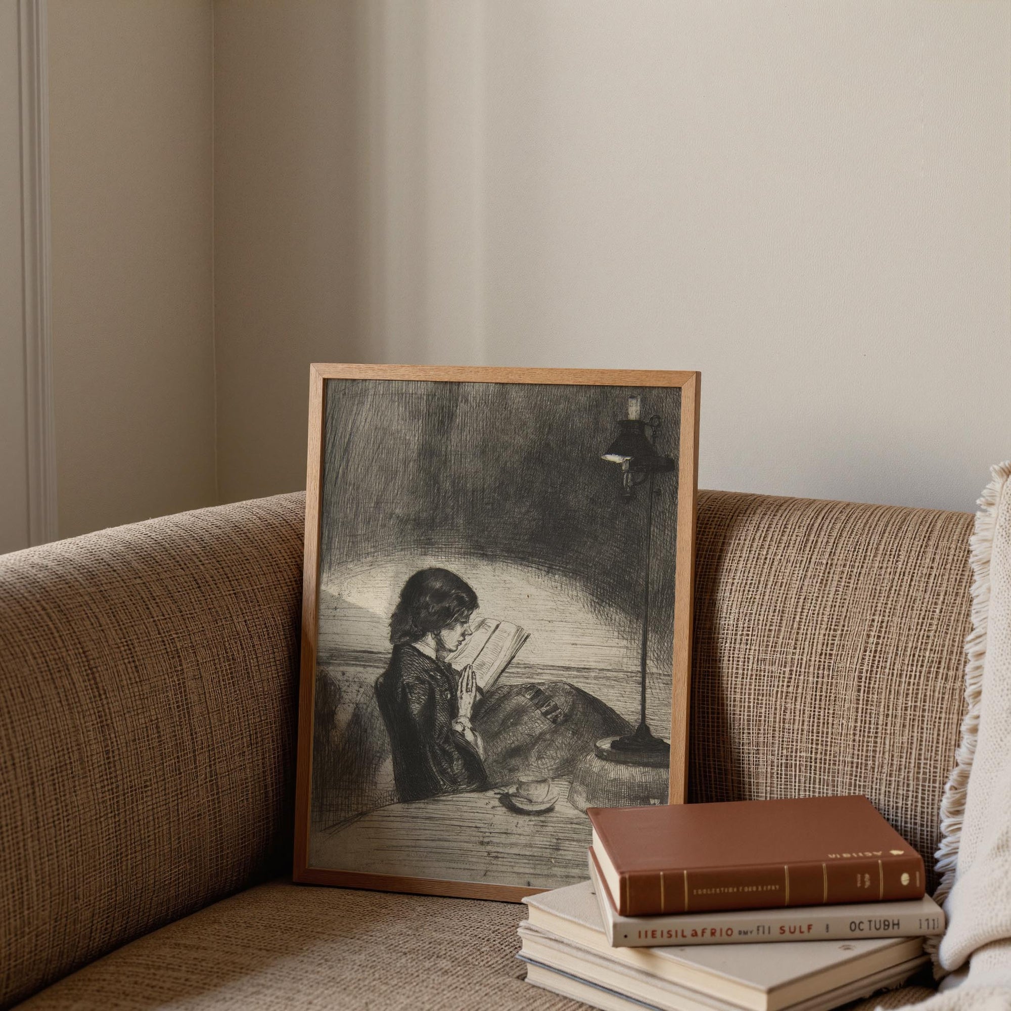 038. Woman Reading by Lamp Print